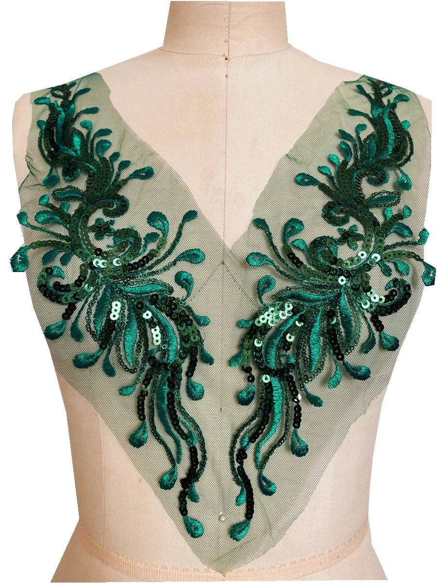 14 Colors Custom Made Embroidered Fabric V Neck Evening Prom Dress Material Sequin Tulle Apparel Decoration