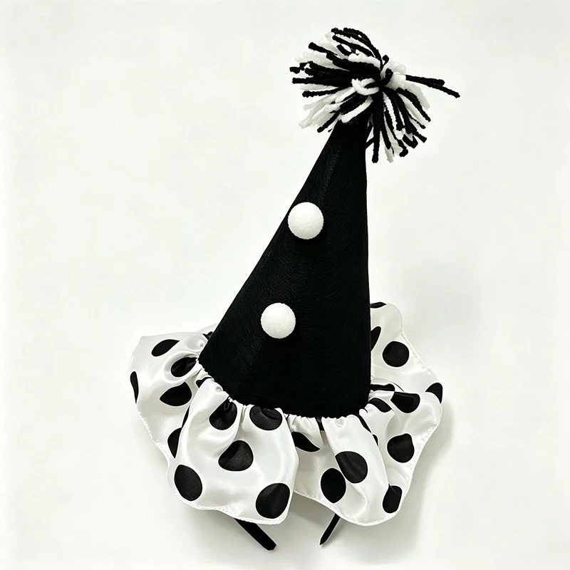 Plush Ball Halloween Joker Headband Dot Grid Classic Joker Hat Hair Hoop Colorful Ruffle Funny Headwear for Hair Accessories