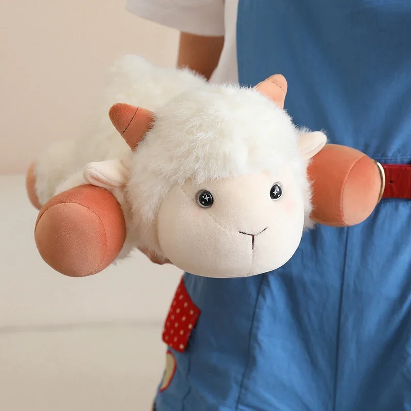 

Cute Lying Down Sheep Plush Pillow Soft Fluffy Stuffed Lamb Goat Doll Kawaii Farm Animal Plushie Hugging Pillow Gift Home Decor