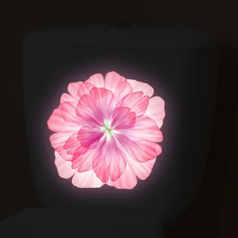 Luminous Toilet Sticker Pink Floral Removable Self-Adhesive Glow in the Dark Bathroom Wall Decals