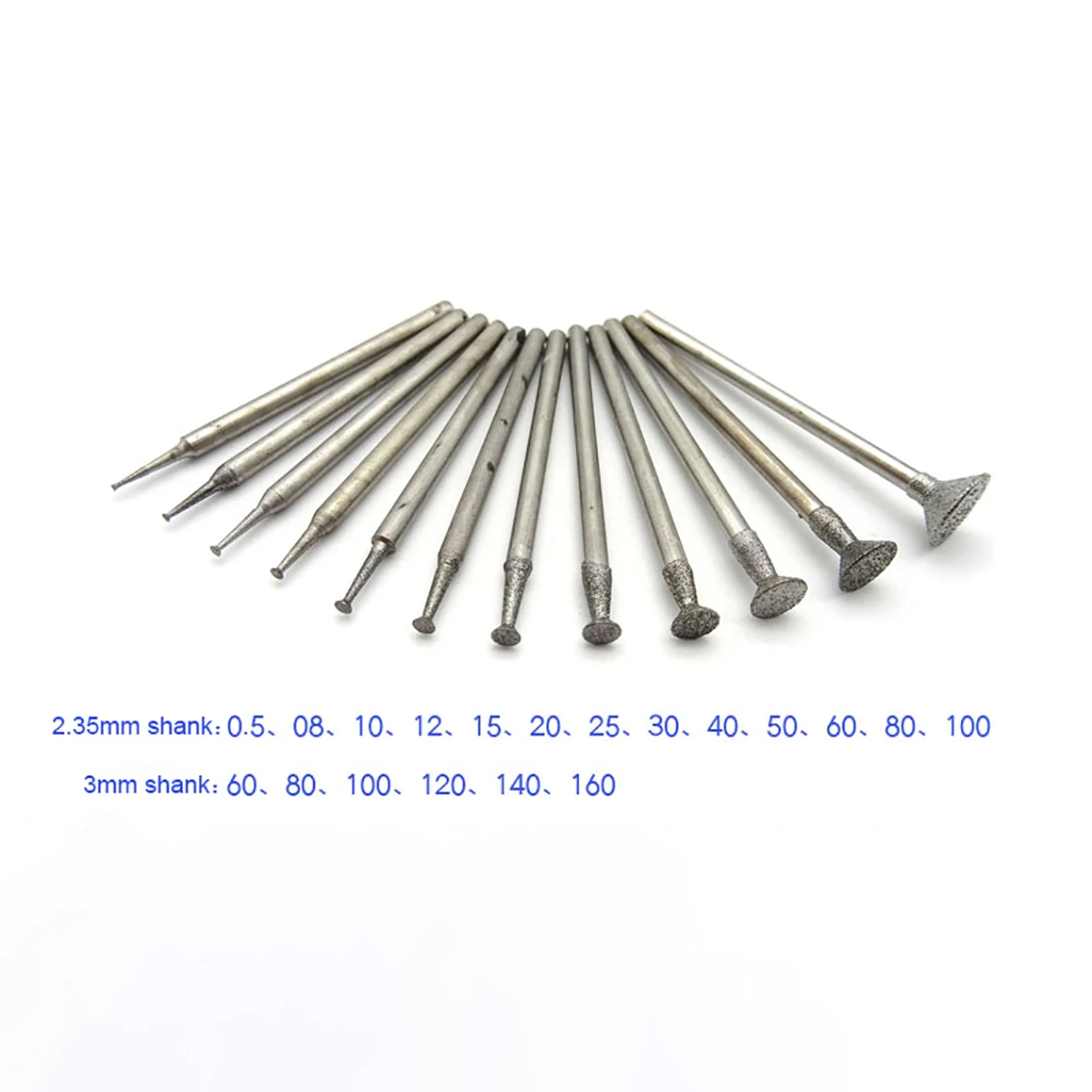 

0.5mm 0.8mm 1.0mm-14mm C2-type Diamond Grinding Head 2.35mm/3mm Shank Flat Head Glass Jade Carve Tools