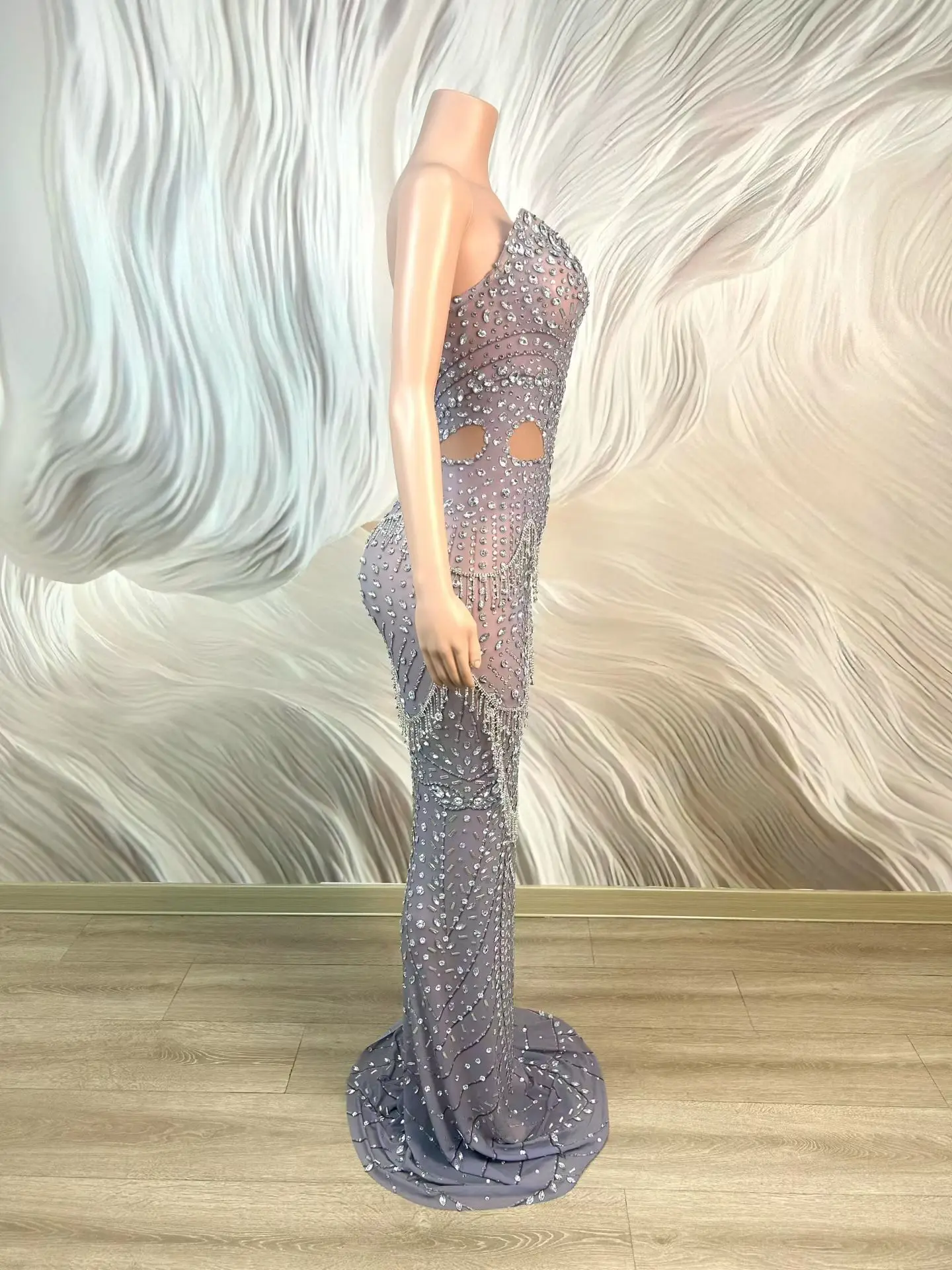 Wumai Sexy Women Strapless Evening Gown Sparkling Diamonds Transparent Mesh Long Dress Wedding Birthday Cocktail Prom Gowns - view 5