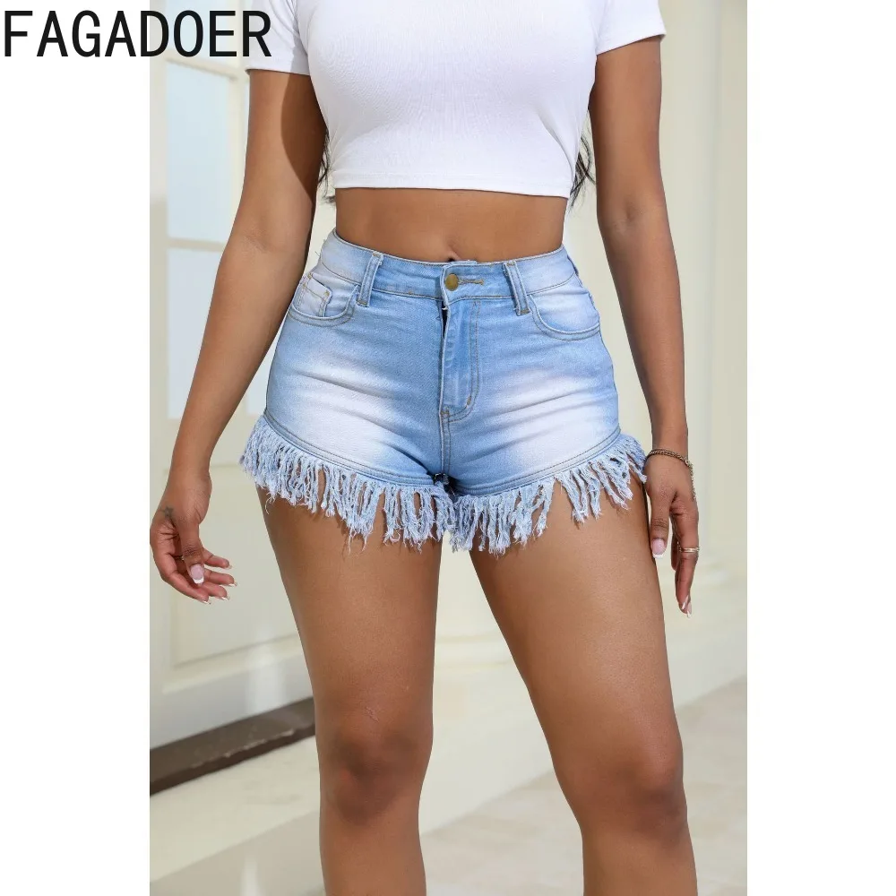 FAGADOER-shorts jeans azuis para mulheres, cintura alta, botão, calças finas, roupas de vaqueiro de bolso, casual feminino, verão, novo, 2024