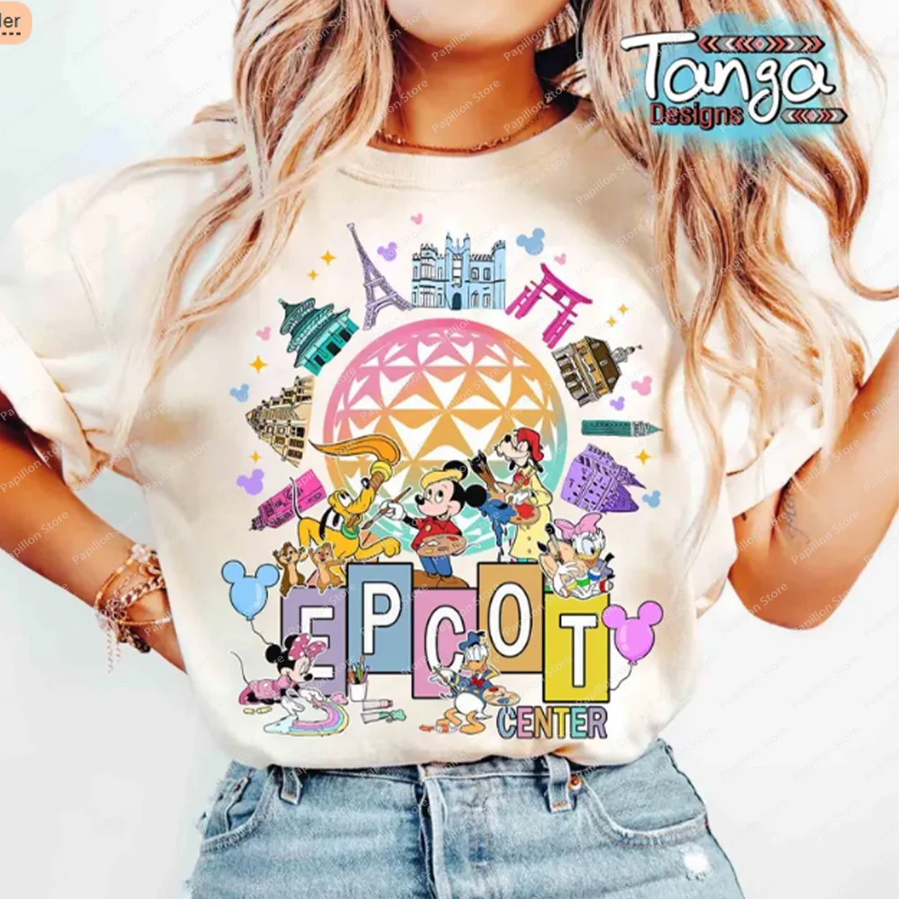 قميص Epcot Center ميكي فريندز للفنانين مهرجان ديزني Epcot الدولي 2025 تي شيرت متطابق مع منتجع Wdw عطلة عائلية جديد
