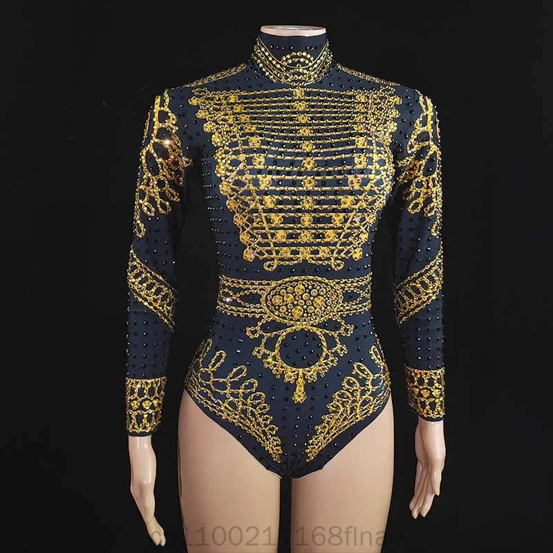 Modern Dance Sexy Shiny Diamond Elastic Tight Jumpsuit Stage Performance Costume Performance Costume