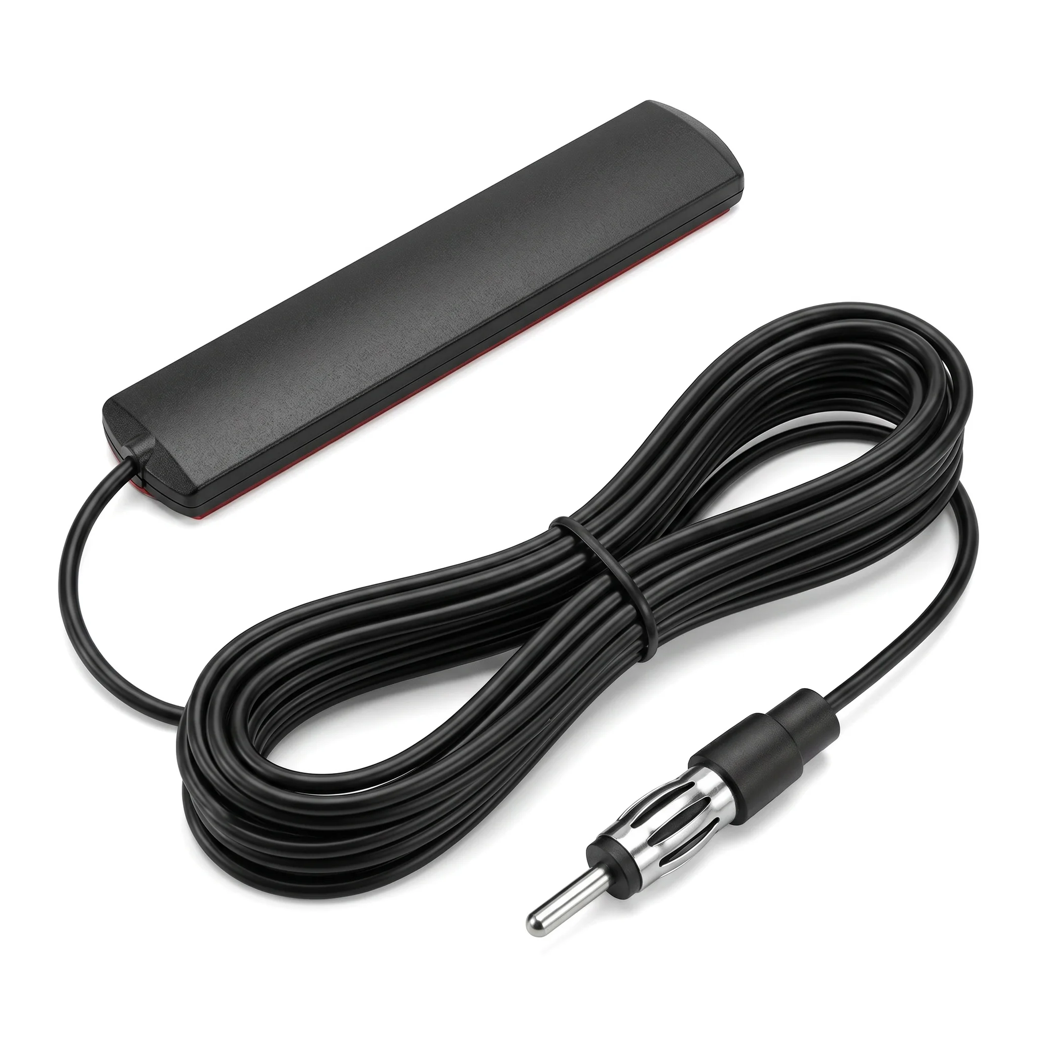 Car FM AM Antenna, Built-in Signal Amplifier, Ultra-Thin Adhesive Mount, 5m RG174 Cable, DIN Plug Hidden Windshield Radio Aerial