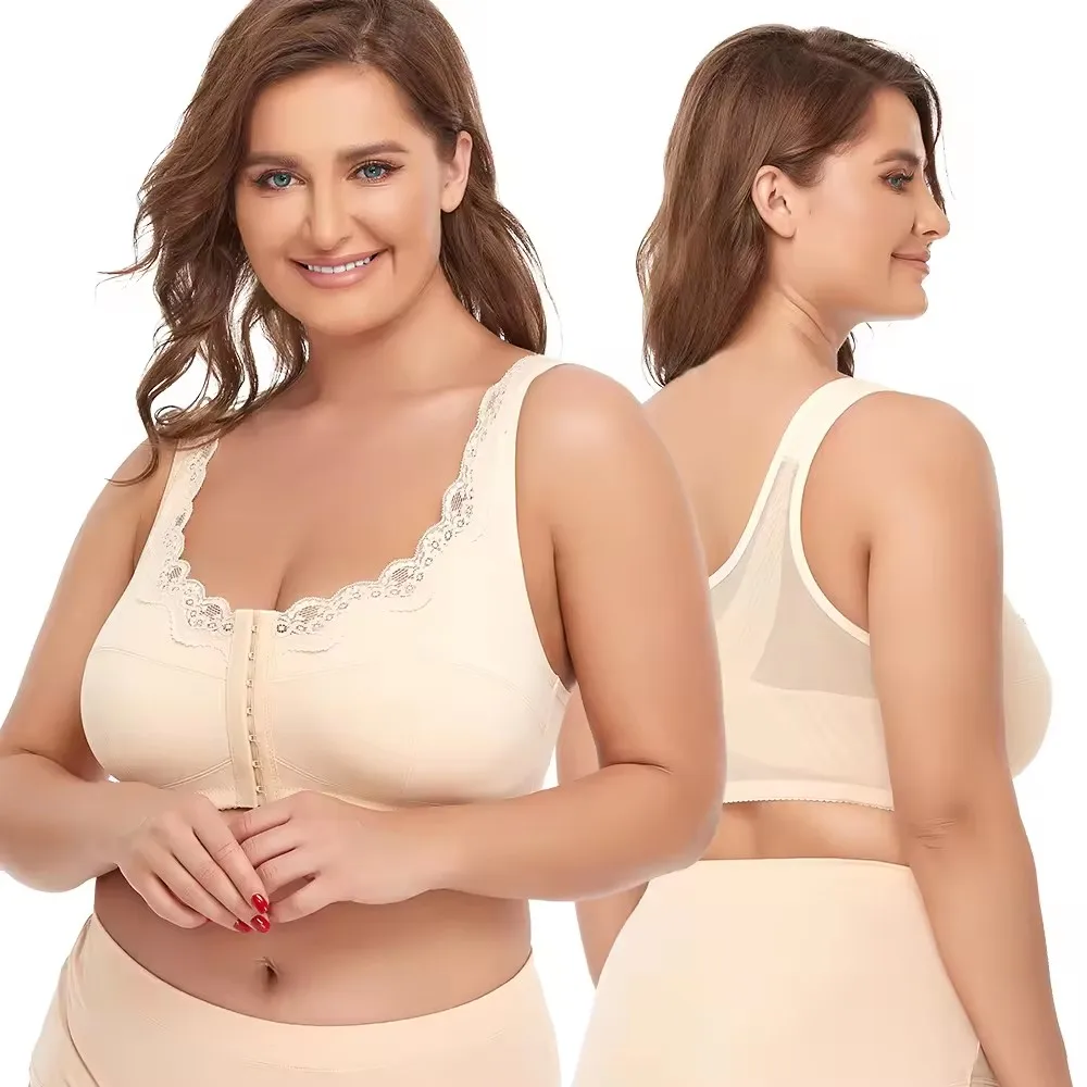 

Women's Bra Cross-Border Lace Bigger Breasts Brassiere Wire-Free Front Support Maternity Nursing Underwear Shapers Top Corset