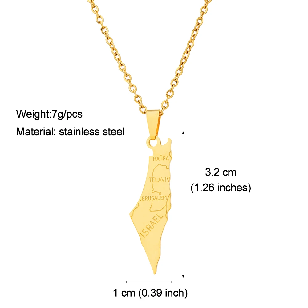 Israel and Palestine Map With City Pendant Necklace Stainless Steel For Women Gold Silver Color Charm Fashion Choker Jewelry