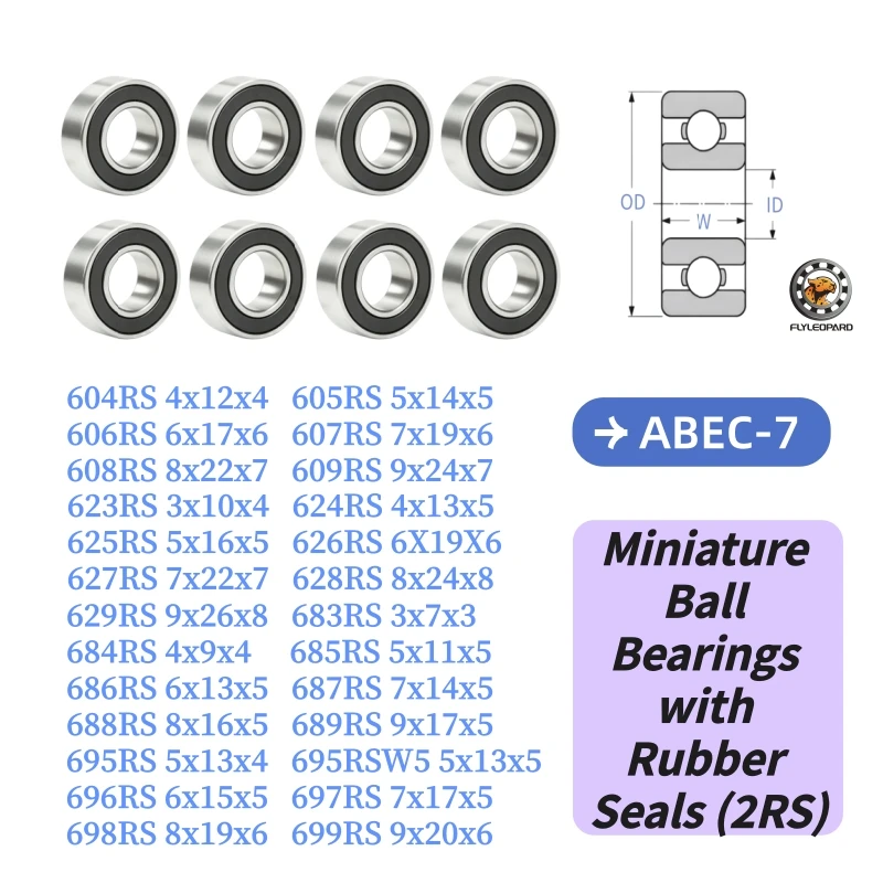 10Pcs Double Rubber Seal Deep Groove Bearings ABEC-7 684 608 685 604 605 686 688 687 693 694 695 696 698 623 624 625 626 627 2RS