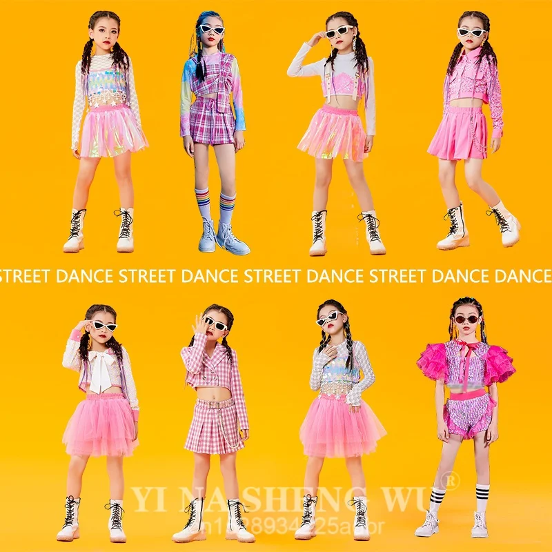 夏のダンス衣装子供女の子用 2 個クロップトップ & ショーツスパンコールヒップホップ衣装子供女の子服 5-14 歳ジャズダンス