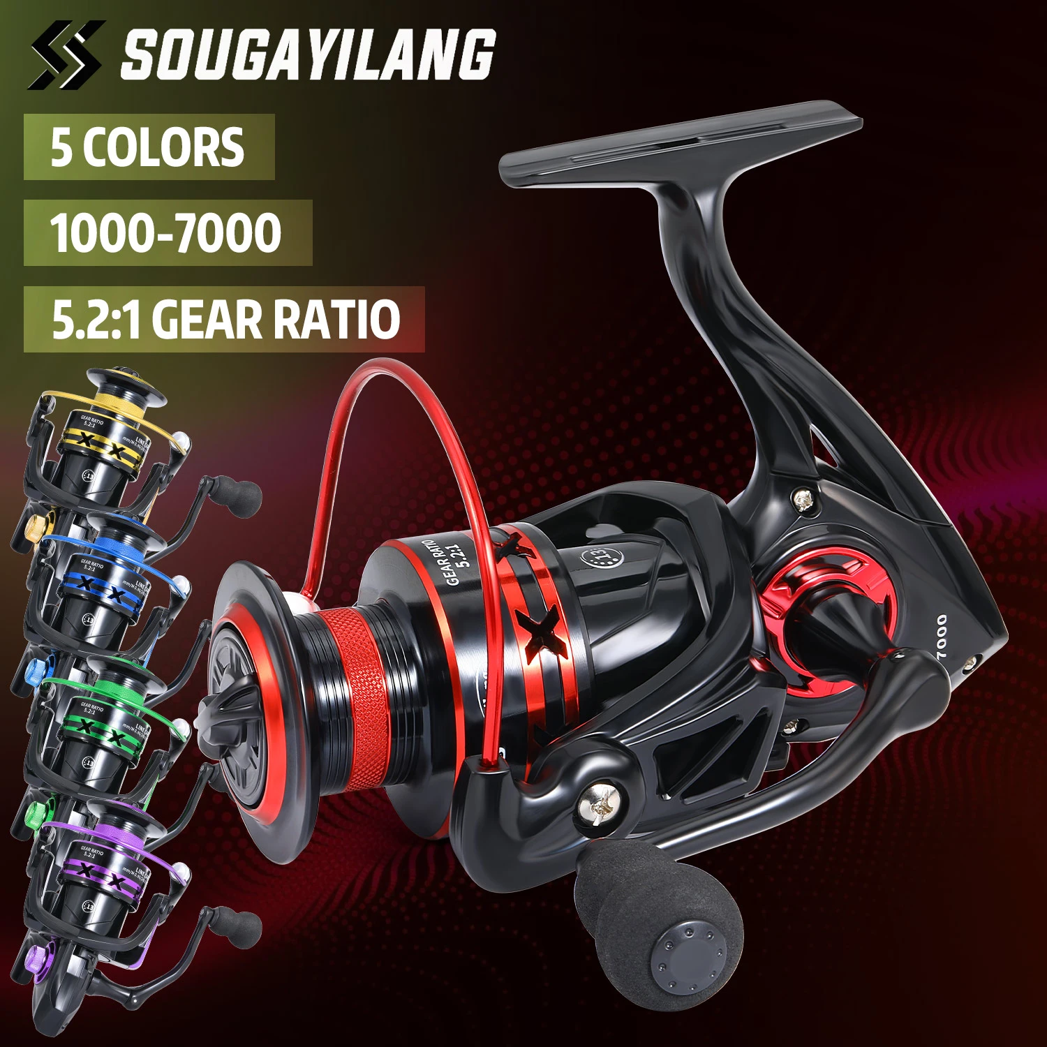 Mulinello da pesca spinning Sougayilang Rapporto di trasmissione 5.2:1 Mulinello innovativo resistente all'acqua20KG Max Drag Power Reel per la pesca al luccio spigola