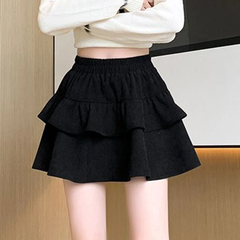 Mini jupe en velours côtelé pour femmes, à volants coréens, taille haute, ligne A, mode printemps, couleur unie, tout assorti, nouvelle robe de bal, jupe pour dames, nouvelle collection