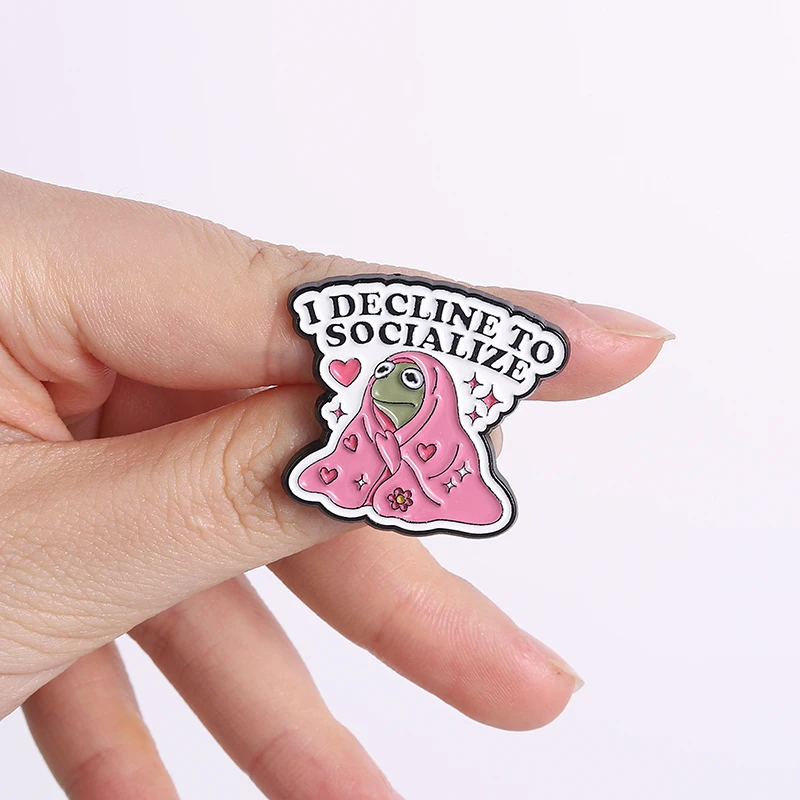 Ich Ablehne Geselligkeit Emaille-Anstecknadel Niedlicher Kermit-Frosch Tier-Social-Anxiety-Brosche Reversnadel Schmuck-Accessoires Geschenk für Freunde – Detail 9