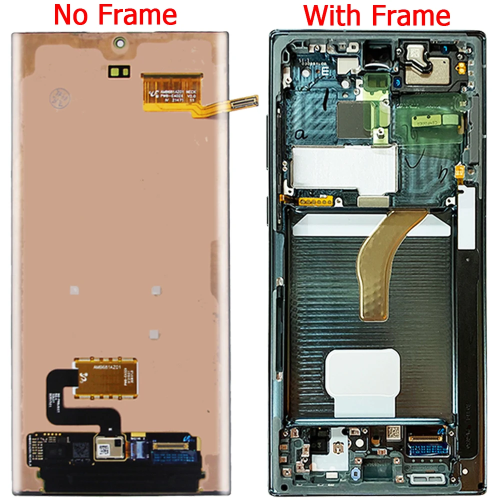 Für samsung s22 ultra lcd display touchscreen mit rahmen 6.8 "s22 ultra SM-S908E s908b s908u display lcd teile