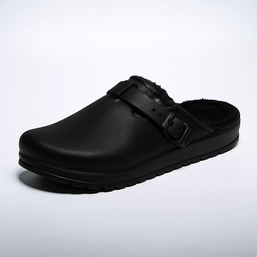 

Warm Plush Lined Clog Slippers for Men Women Adjustable Buckle Mule Non Slip Sole Winter Home Shoes Couple Comfy Indoor Outdoor