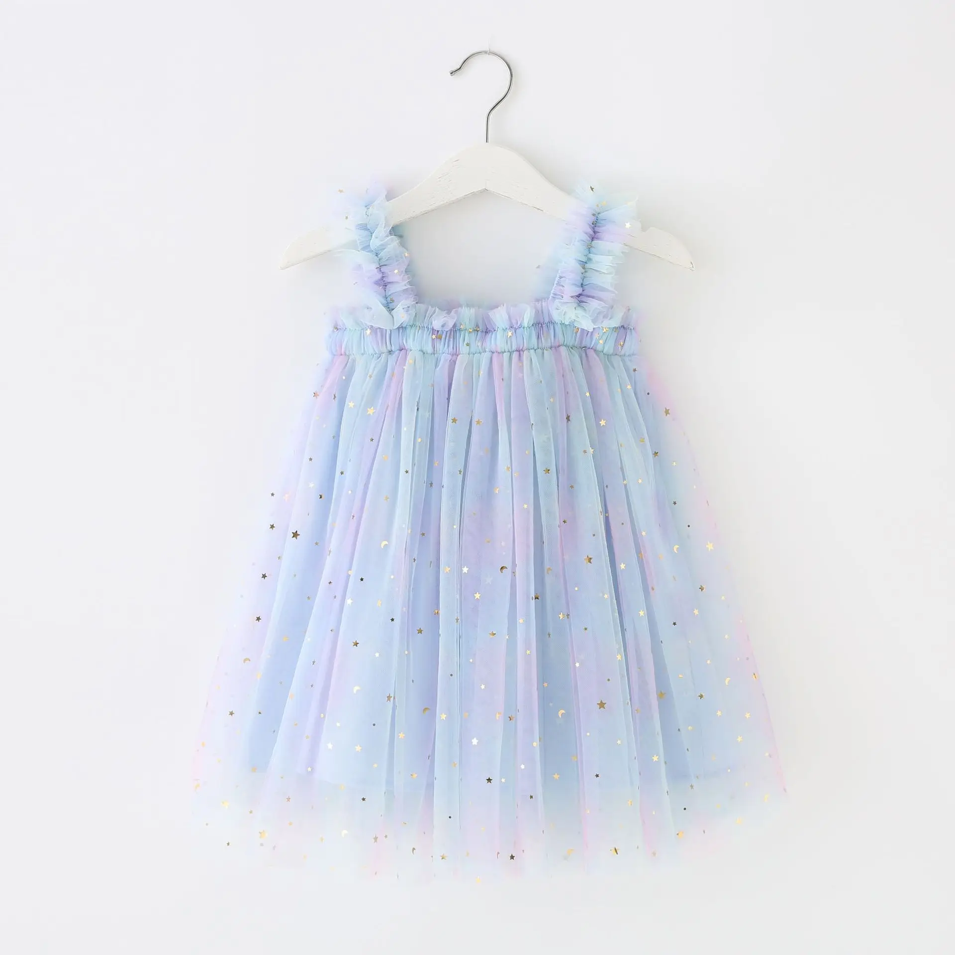 2024 Summer New Baby Girl Clothes Cute Sequins Star Rainbow Suspender Skirt Mesh Ball Gown Baby Dress Sweet Princess Girls Dress