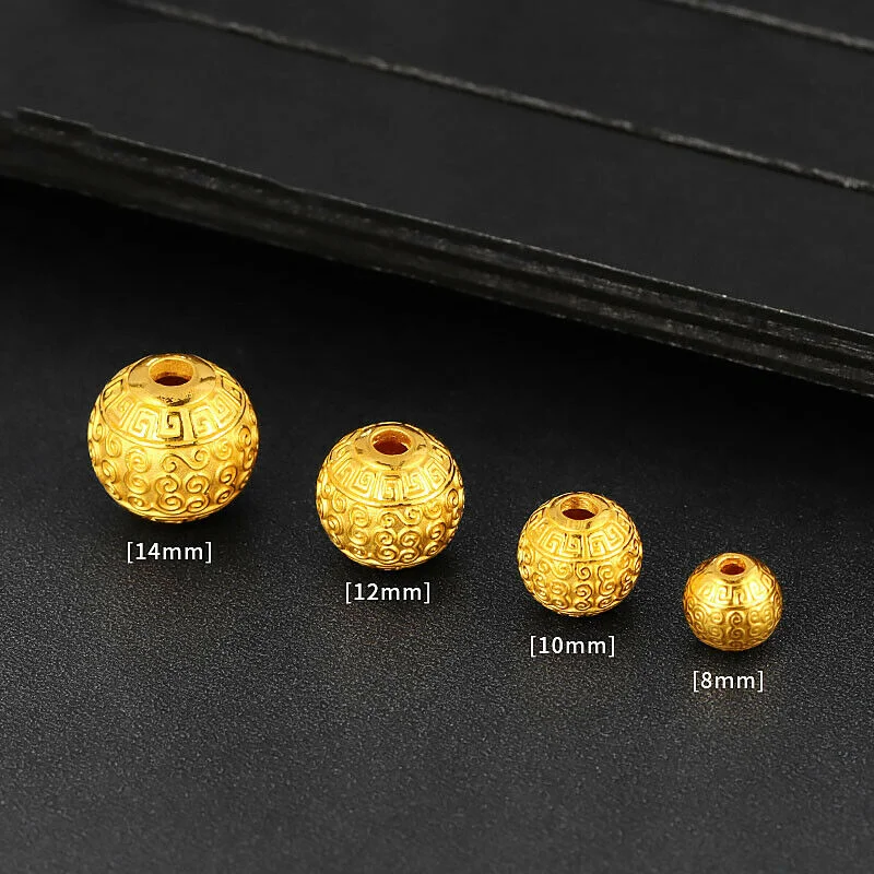 1pcs Real 24K Yellow Gold Pendant 3D Craft Propitious Cloud Bead Ball Loose Beads 8mm/10mm/12mm/14mm