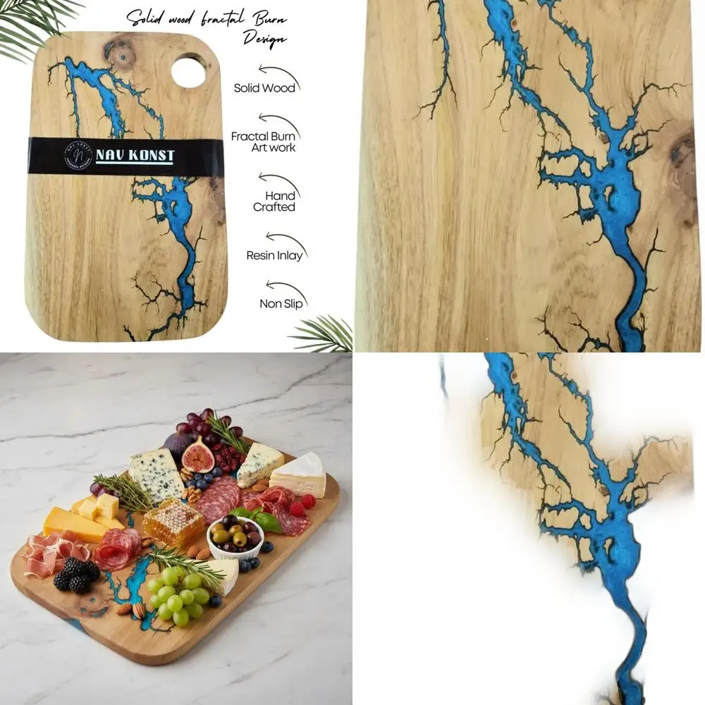 

Доска и сервировочный поднос ручной работы с фрактальной молнией синей акации 16x10,5