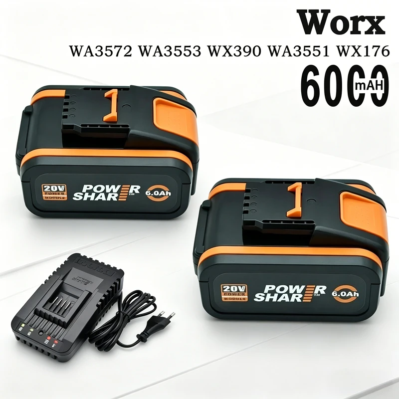 Worx Original 20V 6.0Ah Rechargeable Lithium Battery WA3553 WA3551 WA3553.1 WA3570 WA3525 for All WORX Electric and Garden Tools