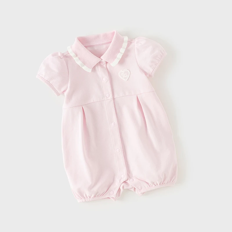 Dave Bella Summer Newborn Baby Casual Cute Comfortable Breathable Pink Cotton Shorts Sleeve Jumpsuit DB2240725