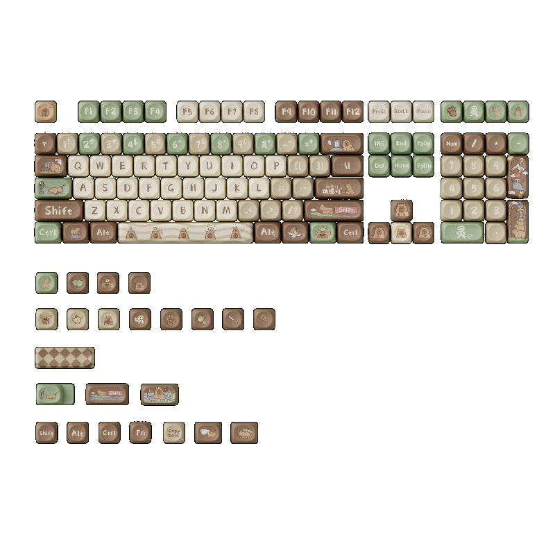 Imagem -04 - Echome-cute Capybara Tema Keycap Grupo Pbt Dye-sublimation Cap Teclado Personalizado Anime Perfil Oqo Teclado Mecânico