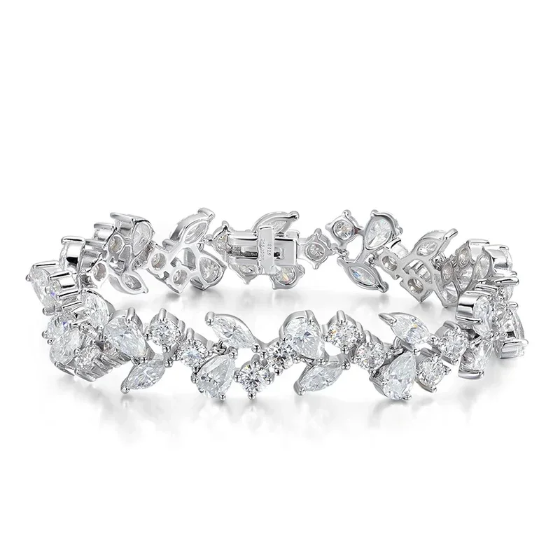 FCGJHW16.8-20.4CTTW Water Drop Moissanite Bracelet Wedding Female Jewelry Full Diamond Sterling Silver Bangle Plated 18K 2026