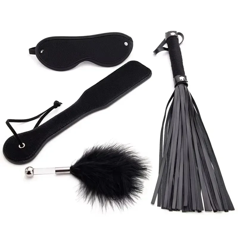 4Pcs BDSM Bondage Kit with PU Leather Spanking Paddle Whip Feather Duster And Eye Mask for Adult Couples Erotic Role-Play Toy view 6
