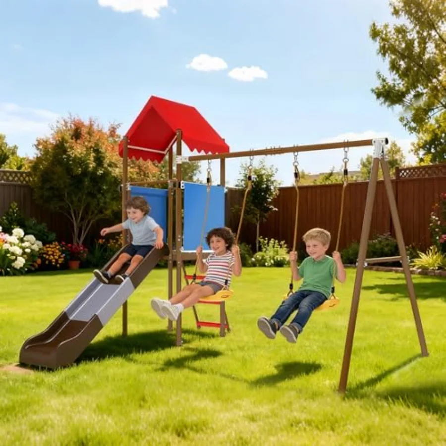 

Beach Swing Set for Outdoor Playset with Slide Durable and Safe Outdoor Play Equipment with Swing Set and Belt Swings Rock Clim