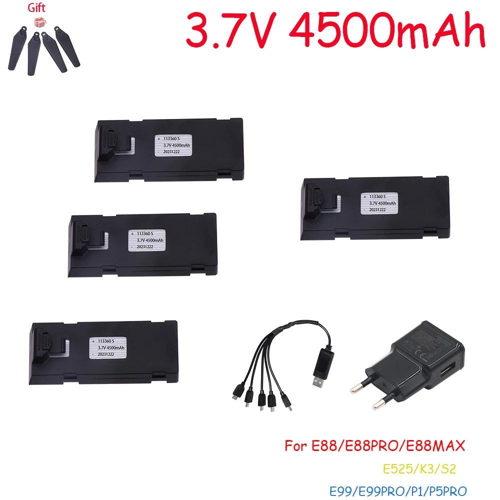 Batteria ricaricabile agli ioni di litio da 3,7 V 4500 mAh per RC Drone E88 E88PRO E99 P1 K3 P10 A13 S98 E525 RC Quadcopter parti batteria 1-10 pezzi