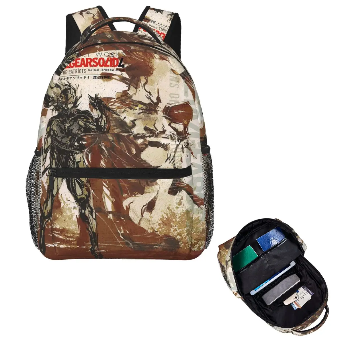 Metal Gear Solid 4 Printed Pattern Student Backpack School Bag Hiking Travel Daypack for Boys Girls Fashion Bookbag Shoulder Bag