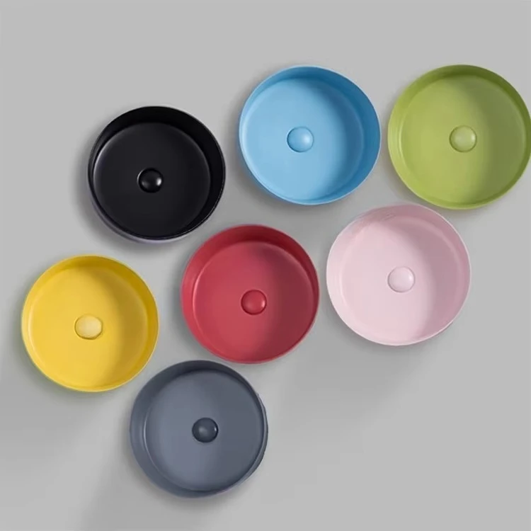 New Color Frosted Matte Mini Washbasin Art Round Washing Machine Single Basin Table Bathroom Cabinet One-piece Ceramic Basin