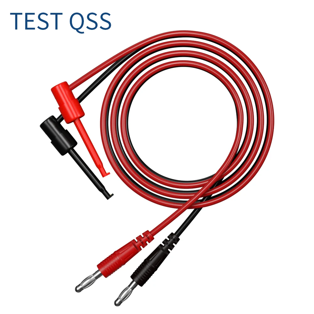 QSS 2PCS Red Black Multimeter Test Lead 4MM Banana Plug to Test Hook Clips Cable Wire 100CM Electrical Connector Q.70057B