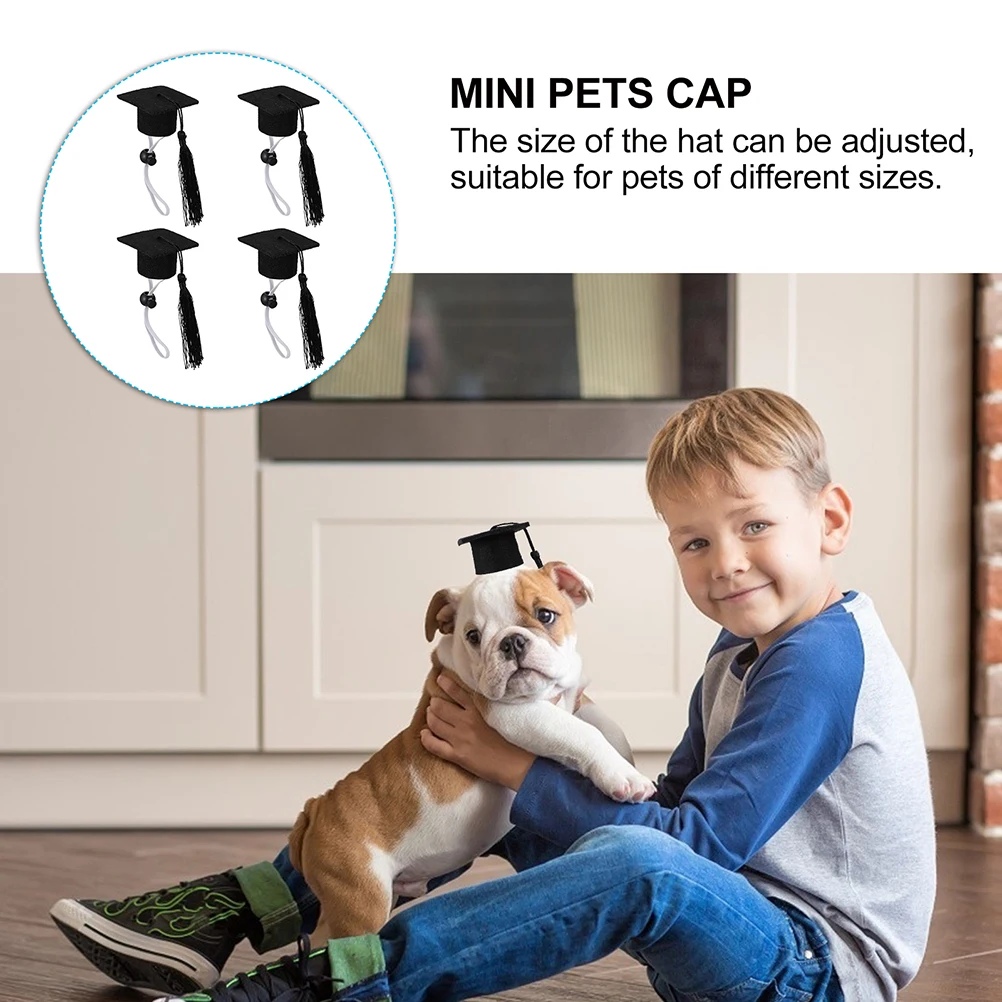 

4 Pcs Pet Bachelor's Cap Dogs Hat Bow Ties Mini Graduation Decoration Puppy Hats Small for