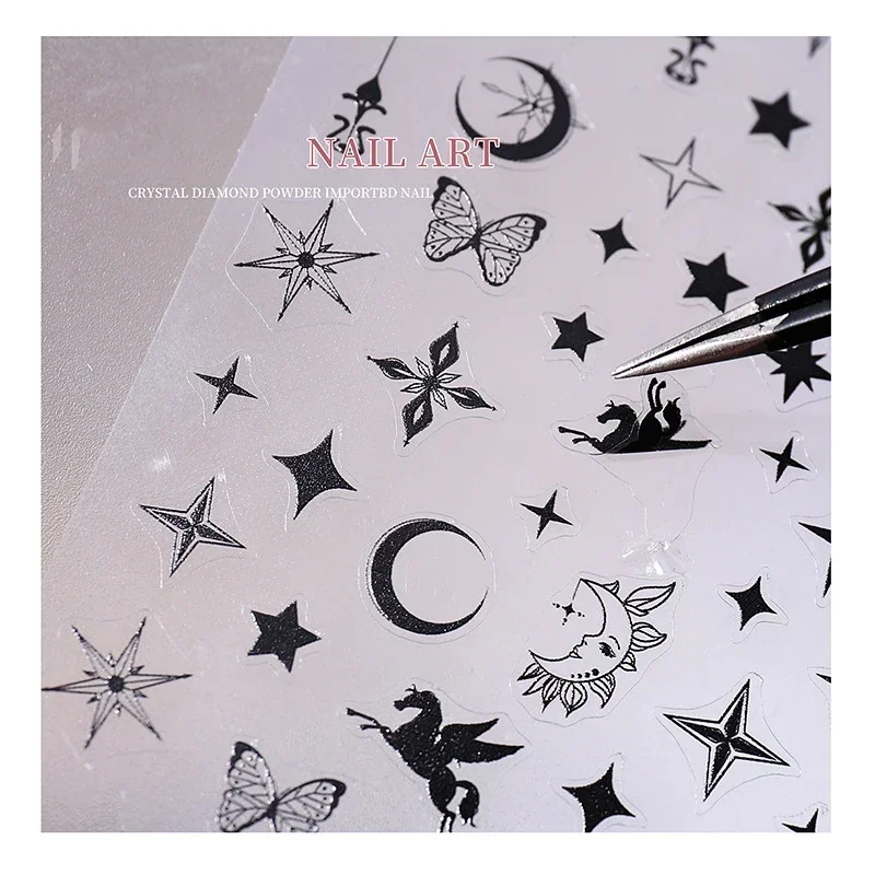 Star Moon Butterfly Divination Serpentine Line Black White Nail Stickers Self Adhesive Tender Creative Nail Art Nail Accessories