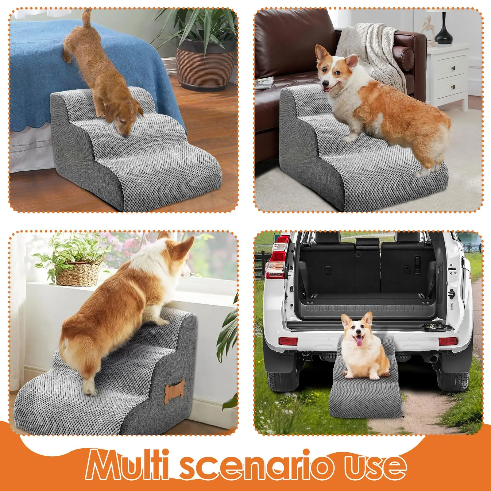 

Ladder Dogs Pets Bone Handle Puppys Stairs Beside Sofa Bed Ramp for Dogs Protecting Pets Joint Safety Stairs for pet Elderly Dog