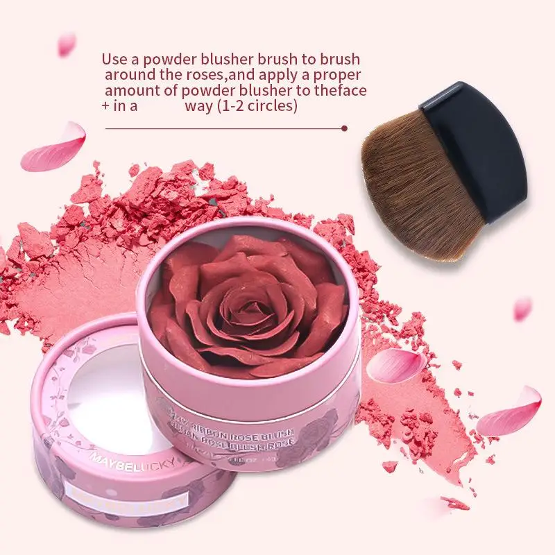 Colorete en polvo de rosa de pétalo 3D, resistente al agua, maquillaje de rosa de larga duración, colorete en polvo, formas, colorete, flor K5D5