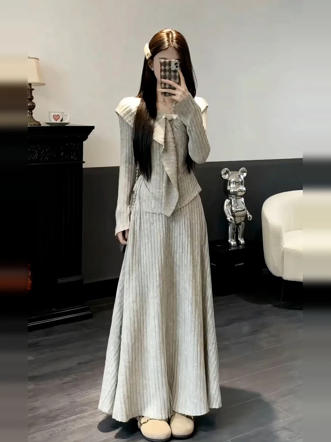 

ay Knitted Sweater And Long Skirt Women's Autumn Winter Two-Piece Set Korean Sle Casual Faion Ensemble Warm And Comfort...