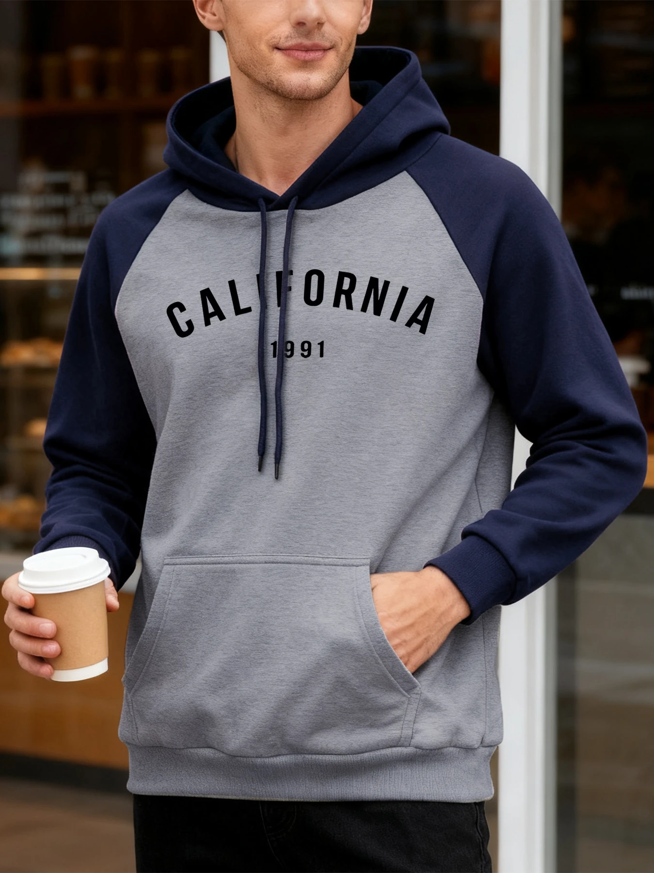 Califirnia Brief 1991 Design Männer Raglan Hoody Herbst Mode Streetwear Fleece Hoodie Oversize Tasche Hoodies Casual Kleidung