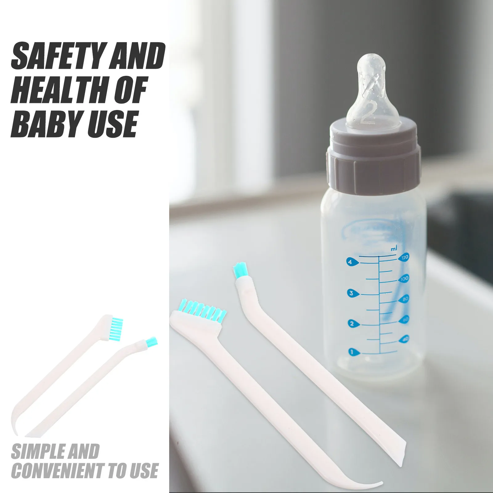 2Pcs Dense Bristles for Thorough Residue Removal Portable  Baby Bottle Cleaning Brush Set Lightweight Travel Friendly Safe Bpa