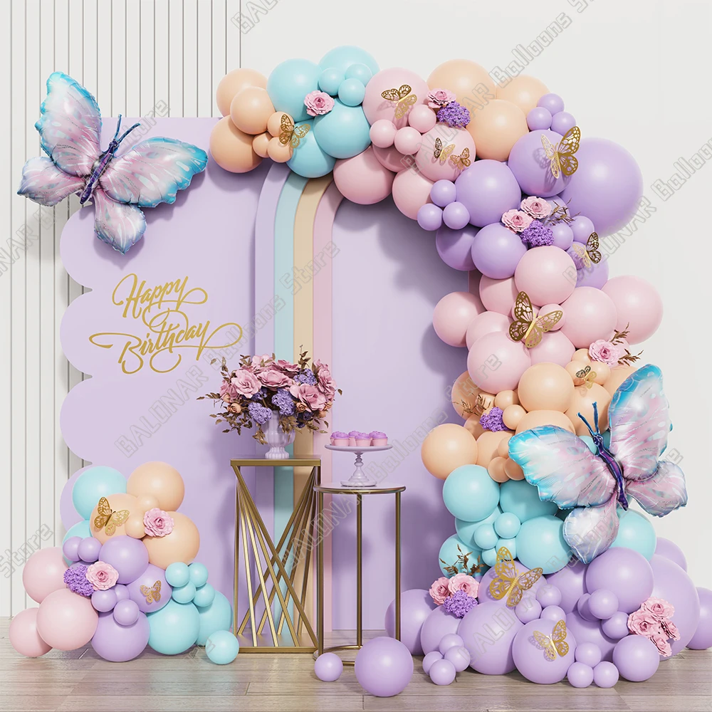 135/148pcs Macaron Pink Purple Butterfly Balloons Garland Arch Kit Butterfly Birthday Party Baby Shower Wedding Decor Globos