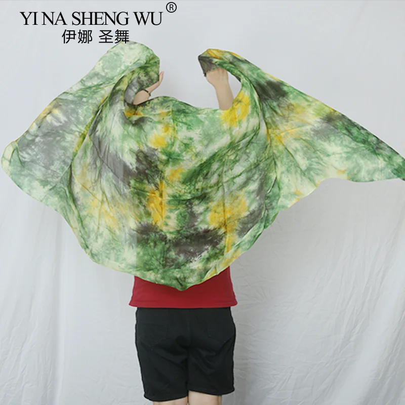 حجاب حريري يُرمي يدويًا للنساء ، حجاب حريري حقيقي لأداء الرقص الشرقي ، إكسسوارات صبغة ربط ، 5 أحجام #4