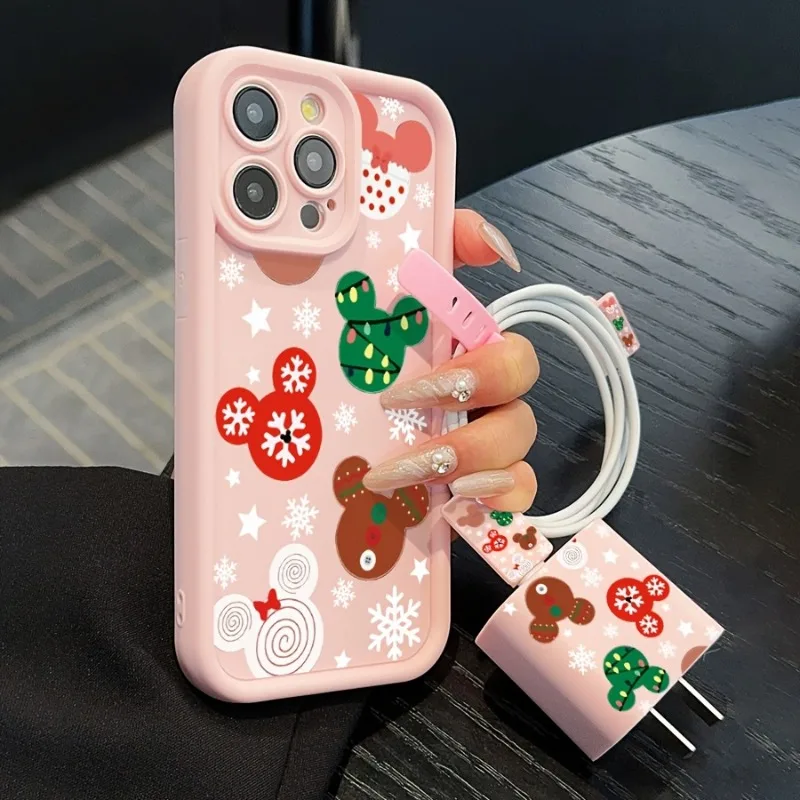 5pcs Christmas Phone Cases, Exquisite Fashion High-end Feeling Phone Case+Data Cable Protection Case for iPhone16plus/15promax