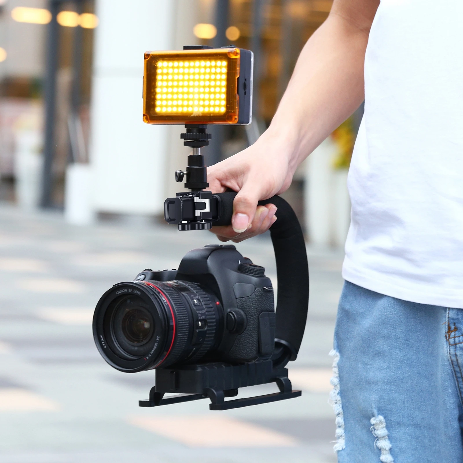 PULUZ C-Shape Handheld SLR Camera Stabilizer Bracket ABS Portable DV Camera Handle Grip Mount & Cold-shoe For Steadycam U-Grip