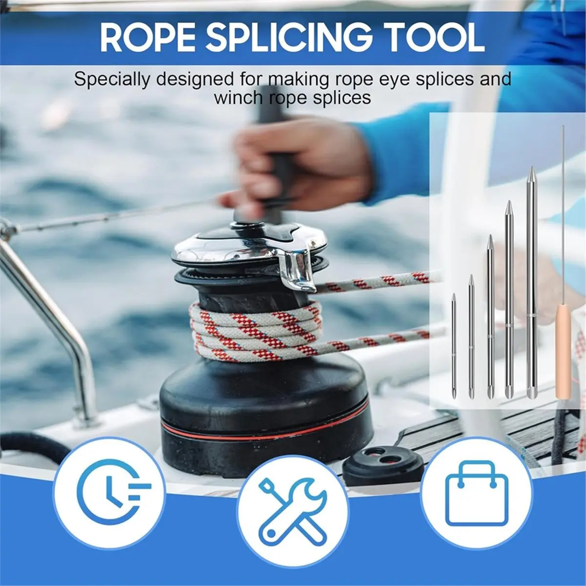 

Rope Splicing Kit with Handle for Paracords Lacing Needles and for Braided Rope Connections, 5 Different Sizes