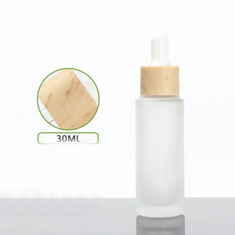 

30ML frosted glass bottle wooden shape dropper lid essential oil serum lotion moisture gel spot removal toner skin care