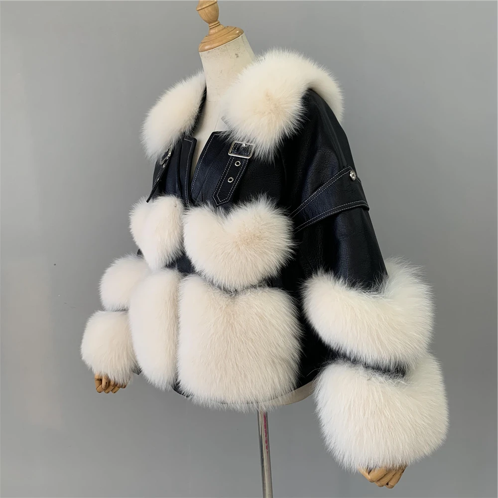 Ladies Real Leather Jacket With Real Fox Fur Women Luxury Fox Fur Coat 2022 New Arrival Winter Genuine Sheepskin Outwear