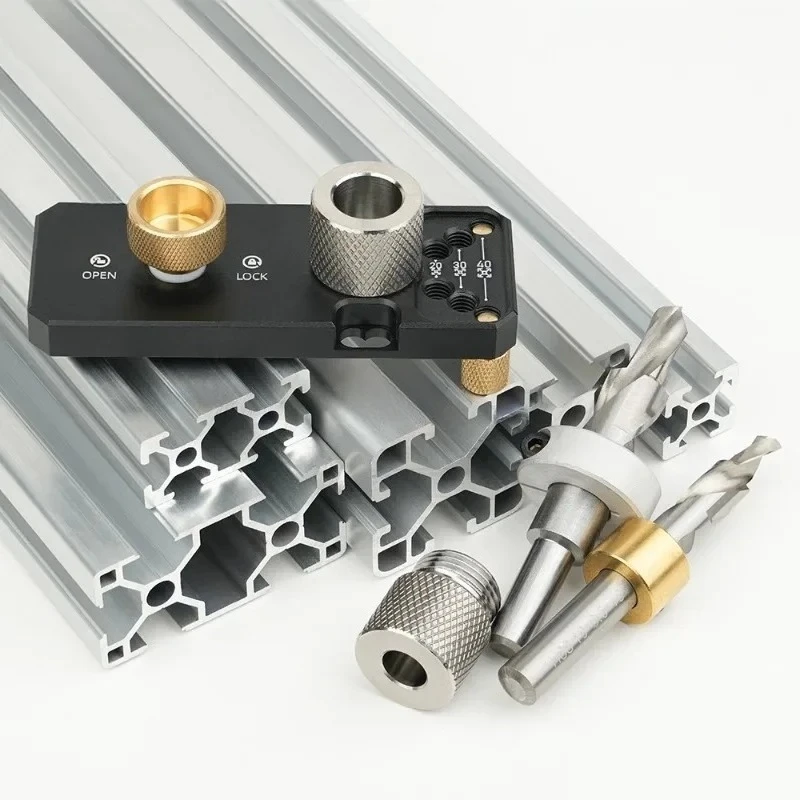20/30/40 Series Profile Universal Drilling Jig Set with M6 and M8 Step Drill Bits Aluminum Profile Positioning Punching Locator