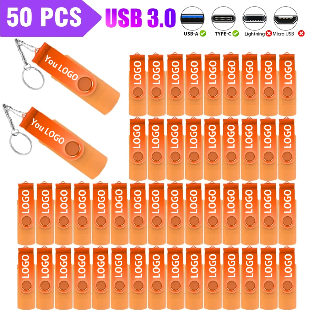 

50 шт. USB3.0 флэш-накопитель 128 ГБ TYPE-C 2 в 1 флэш-накопитель 64 ГБ с бесплатным логотипом 32 ГБ металлический USB-накопитель 16 ГБ 8 ГБ оранжевый