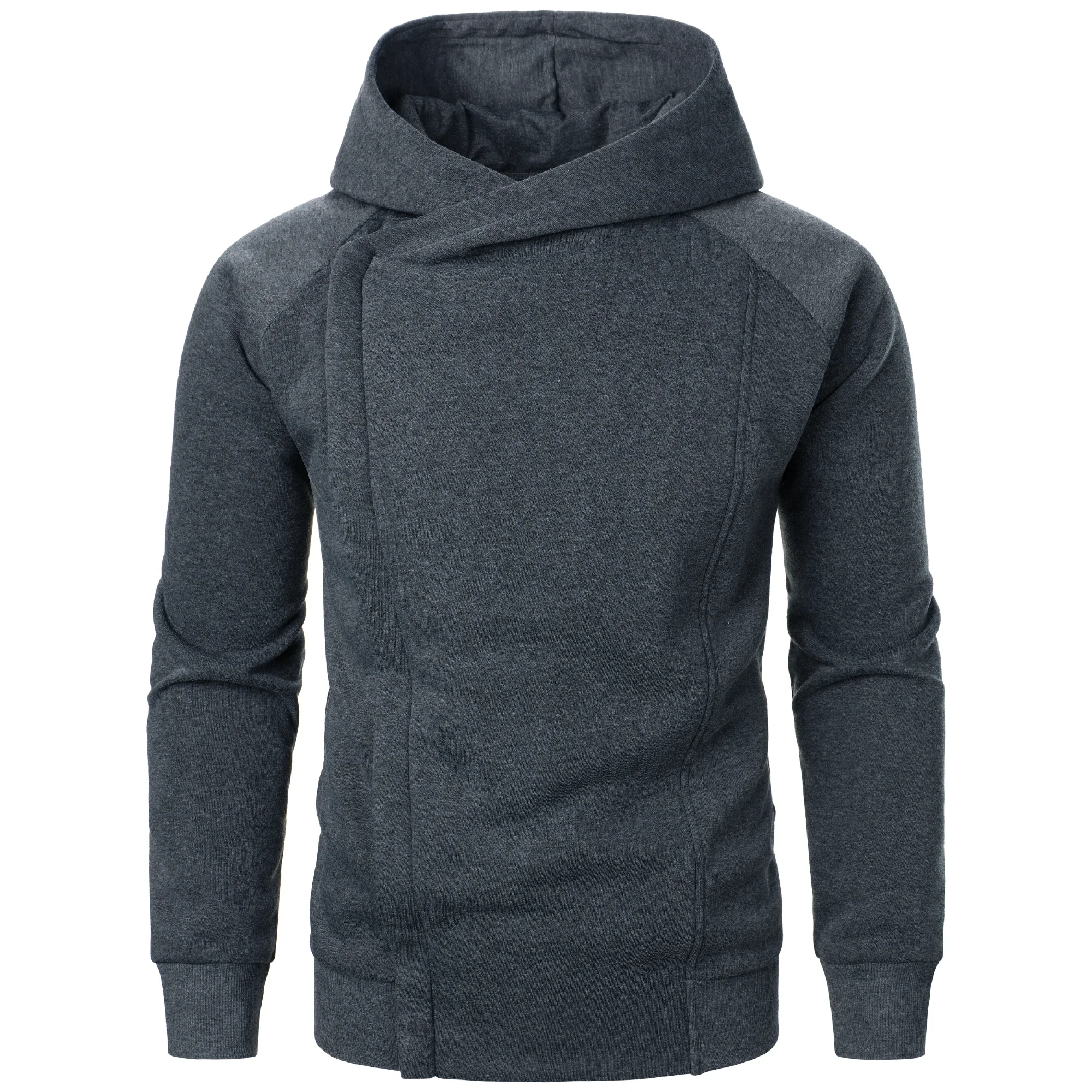 2026 new Autumn winter men's solid color hooded top Long sleeve side zipper design hoodie