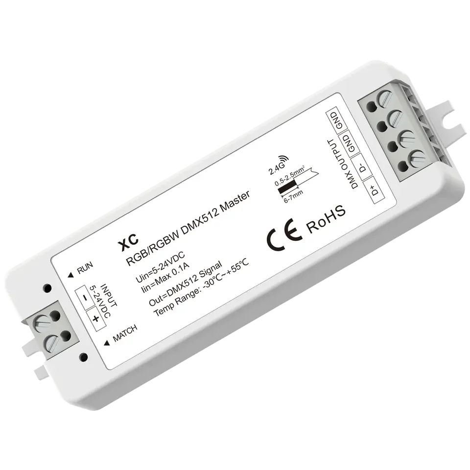 Mini Controlador LED XC DMX Master RF, 2,4G, señal multipíxel DMX512/1990 a decodificadores DMX512 o lámparas LED RGB/RGBW con Chip DMX